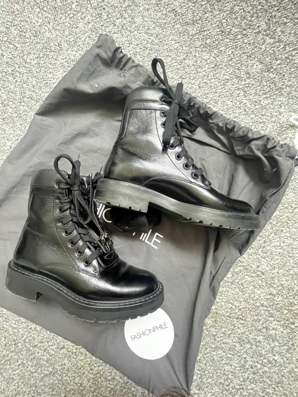 Authentic YSL Black Leather Lace-Up Combat Boots for Women